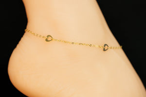 14k Hearts Anklet