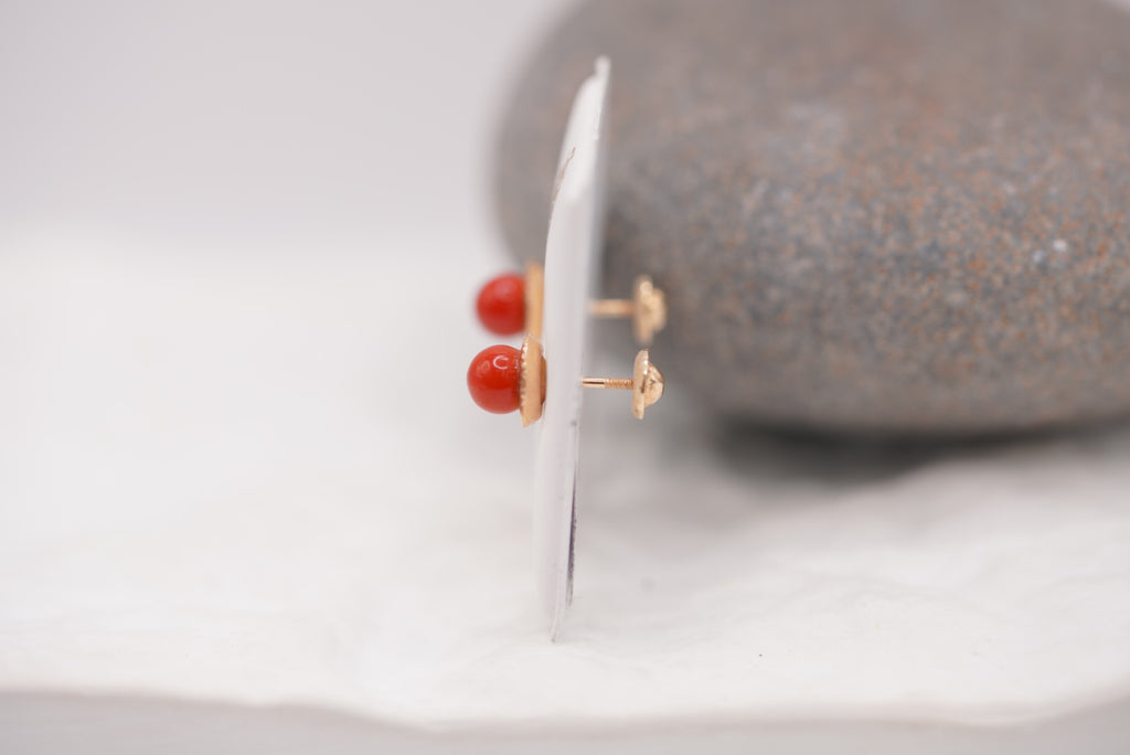 14k Earrings - Red Spheres