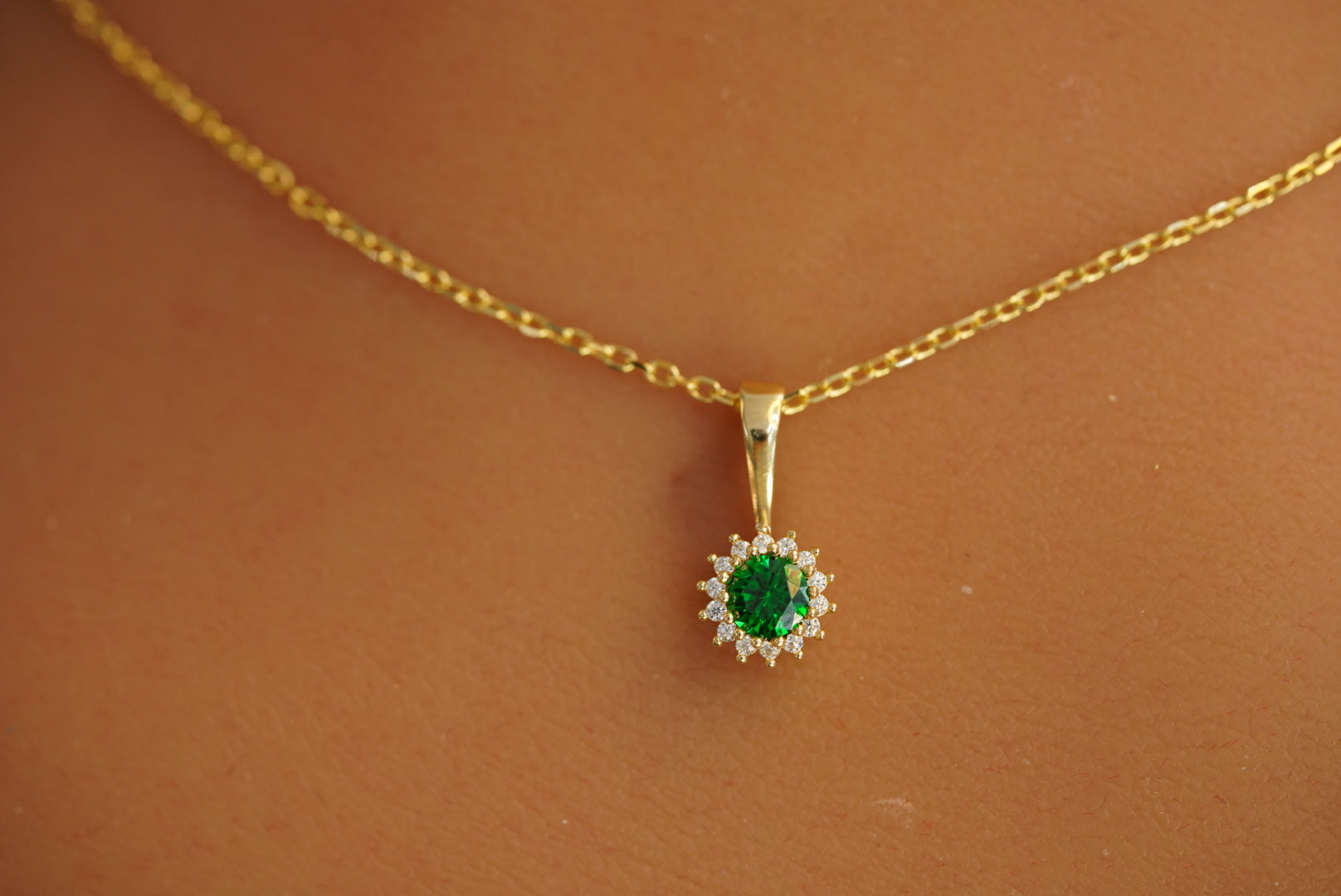 14k Green Crystal Necklace, Earring & Ring Set