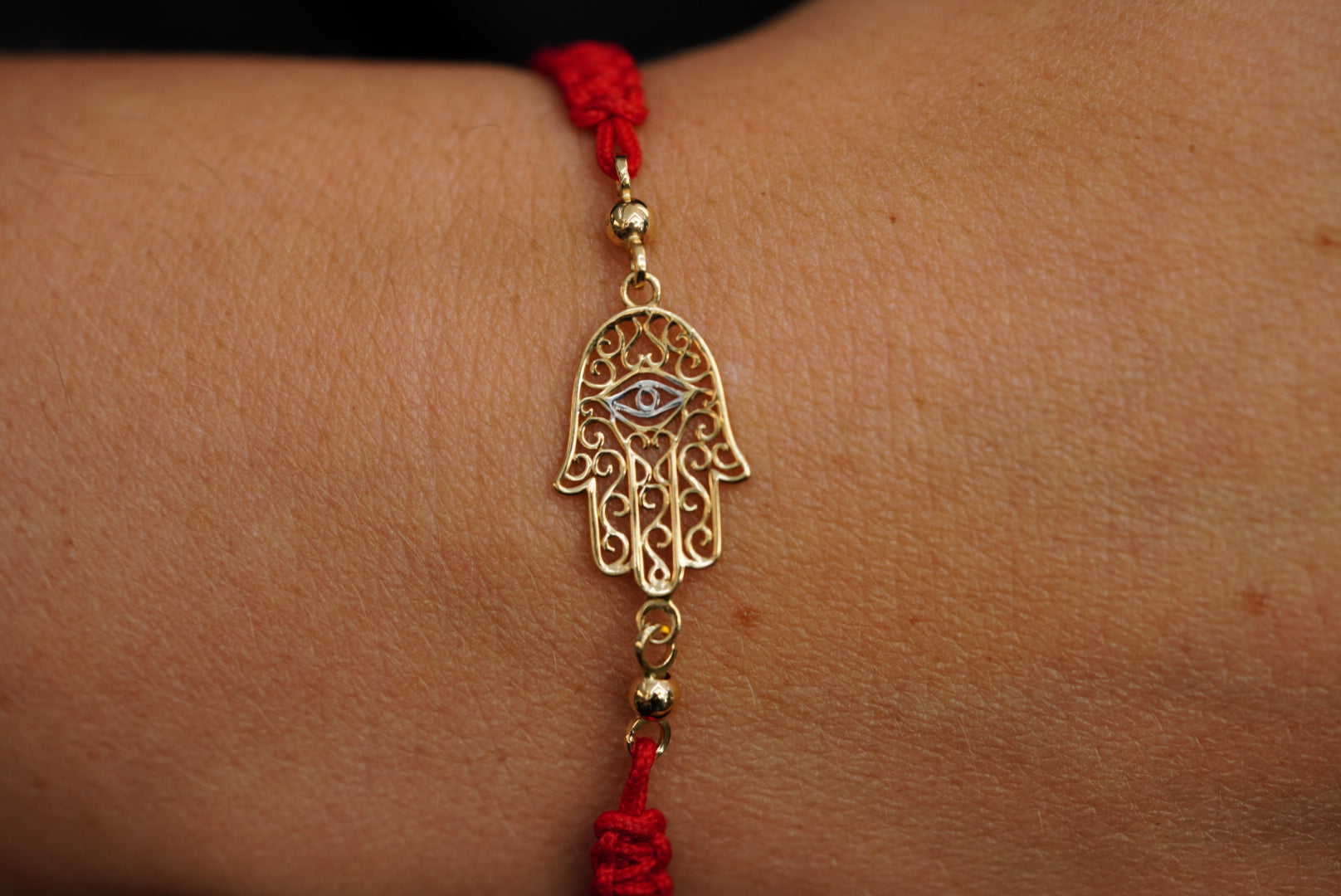 14k Hamsa Hand Adjustable Bracelet