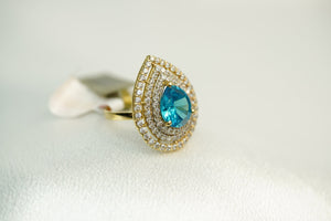 14k Crystal Water Drop Ring