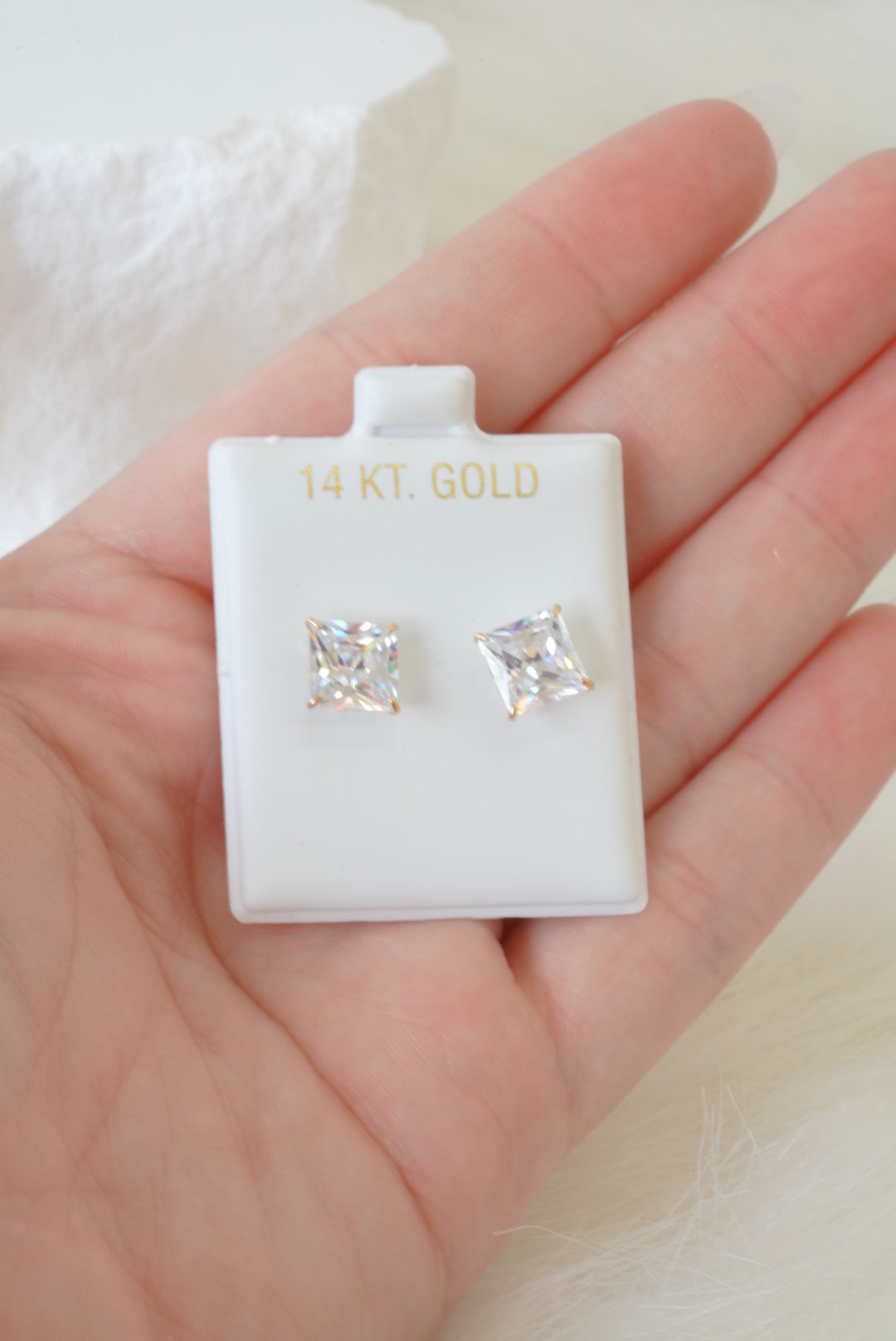 14k Baby Earrings - Square Stones