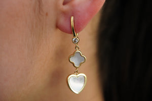 14k White Heart and Flower Earrings