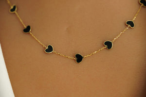 14k Black Hearts Necklace