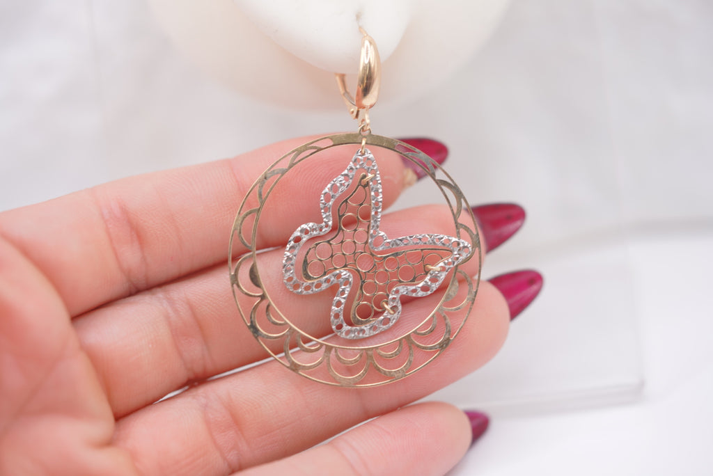 14k Hoop Earrings - Big Butterfly