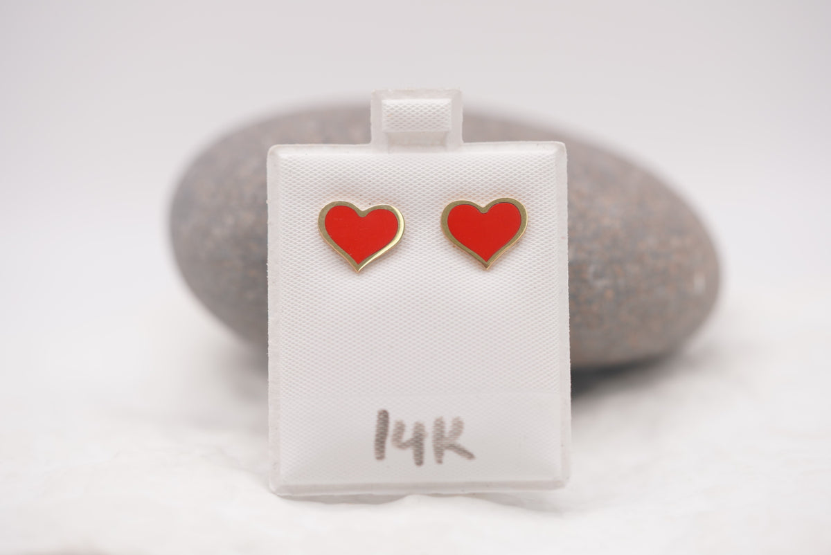 14k Earrings - Red Hearts