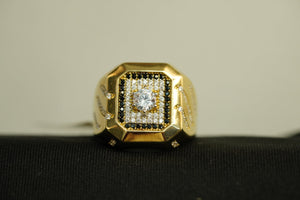 10k Crystal Silver Black Lines Ring