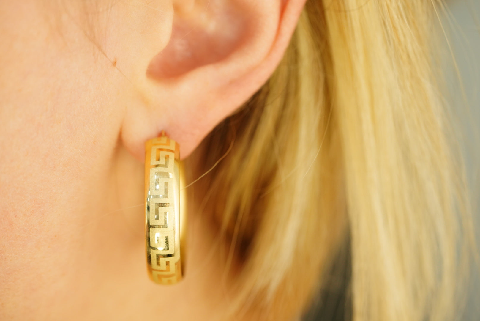 14k Greek Design Hoops