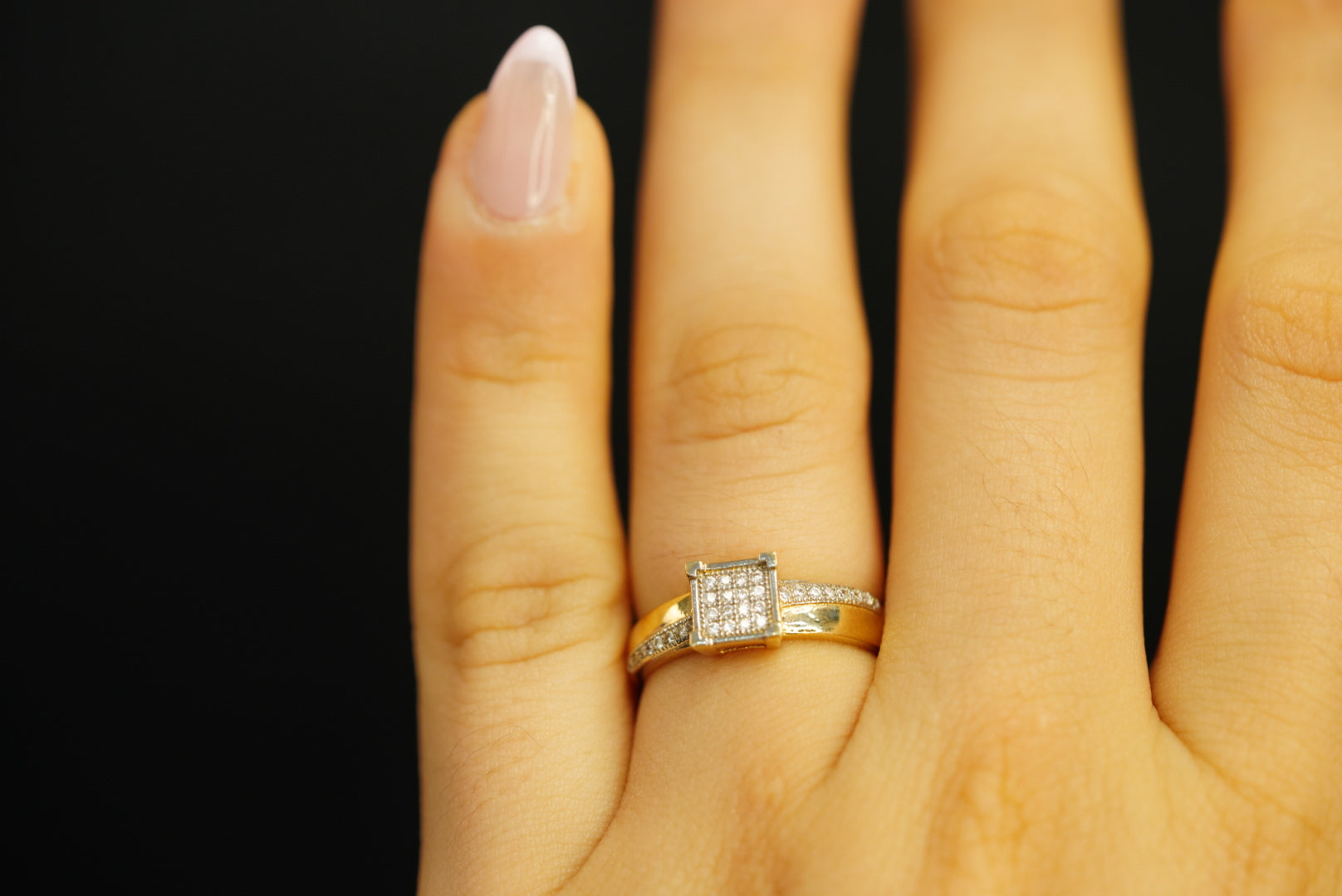 14k Square Crystals Engagement Ring