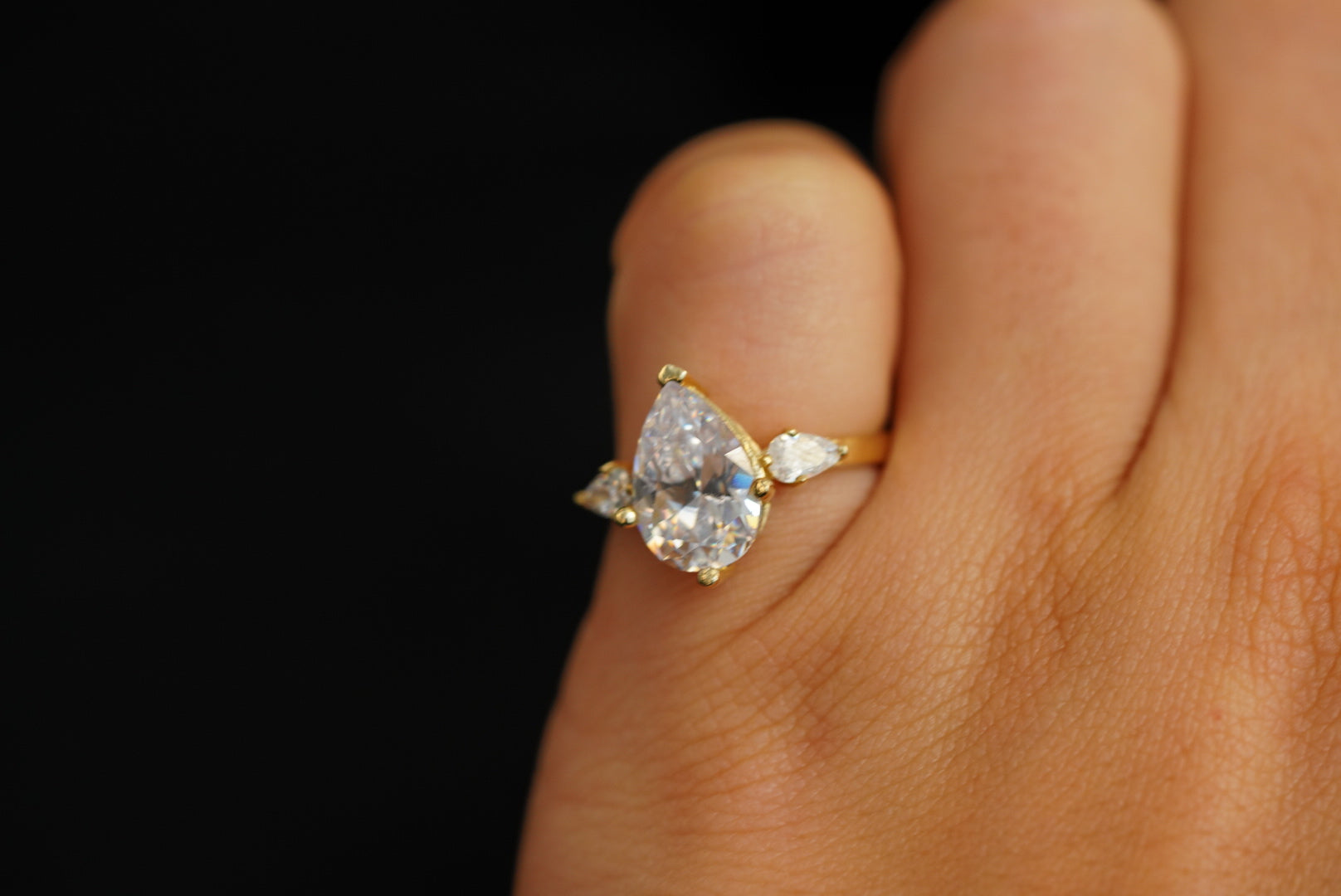 14k Drop Crystal Engagement Ring