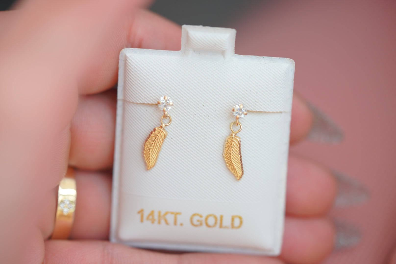 14k Earrings - Delicate Feather