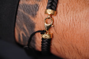 14k Leather With Gold Squares Bracelet