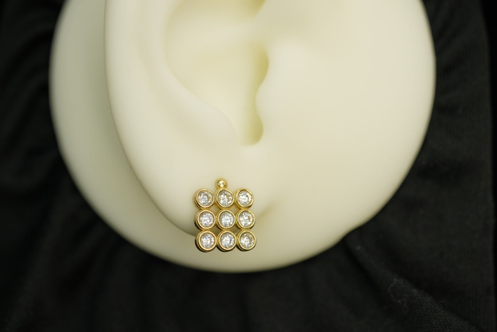 10k Three Line Crystals Stud Earrings