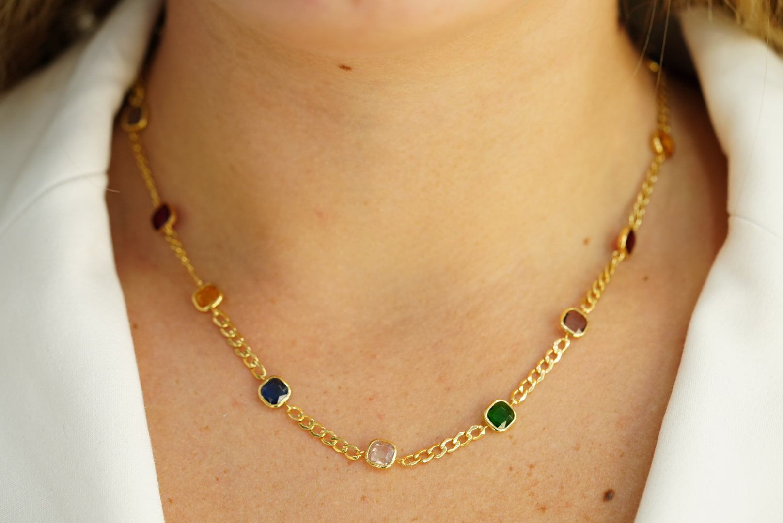 14k Color Stones Necklace & Earring