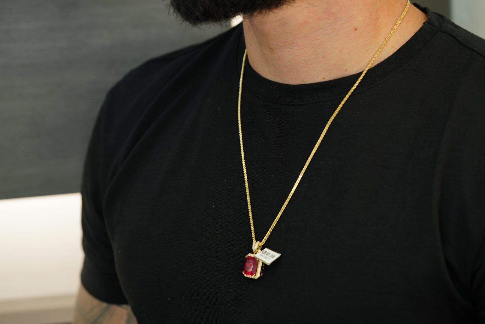 10k Red Crystal Pendant Franco Chain