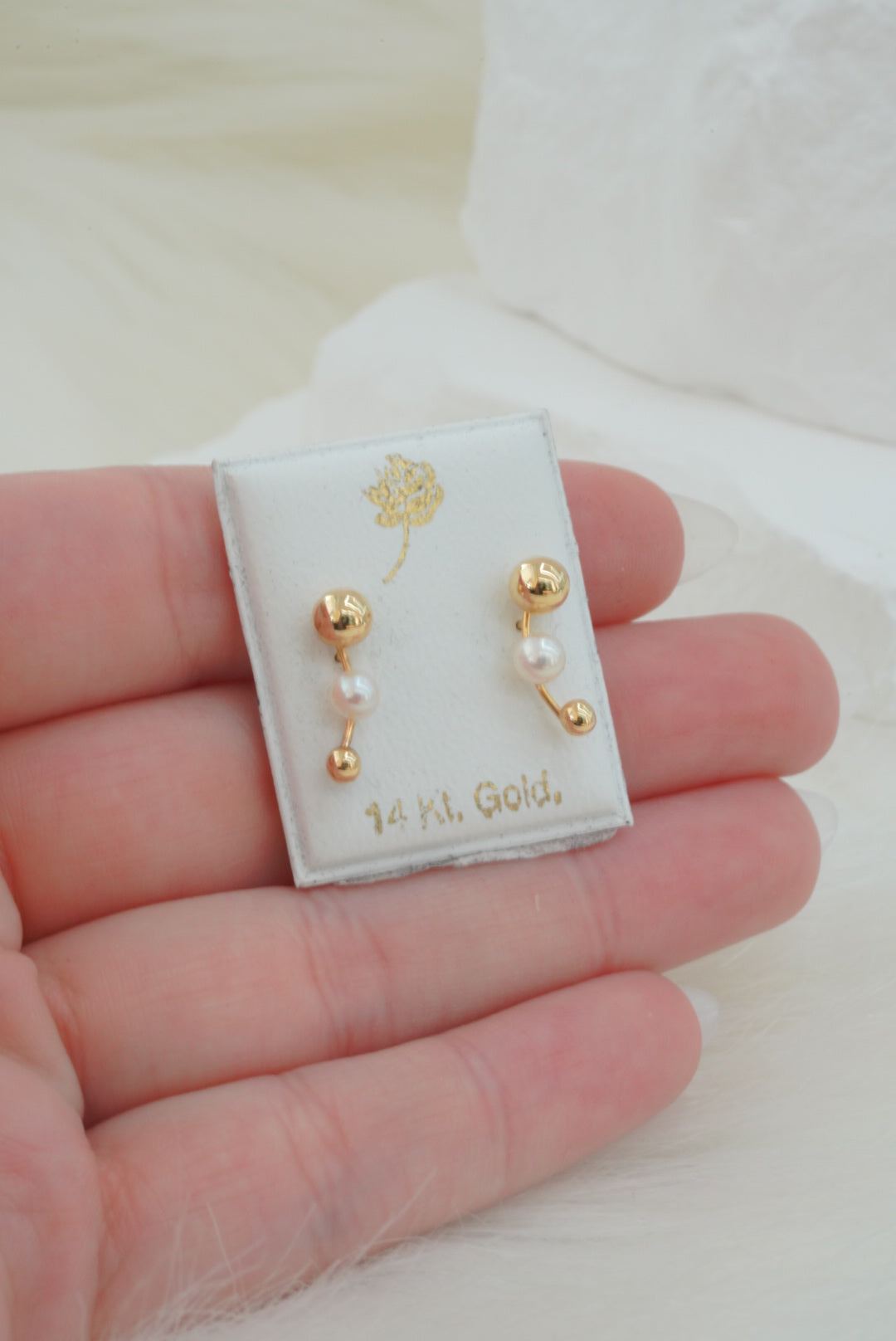 14k Baby Earrings - Pearl & Spheres