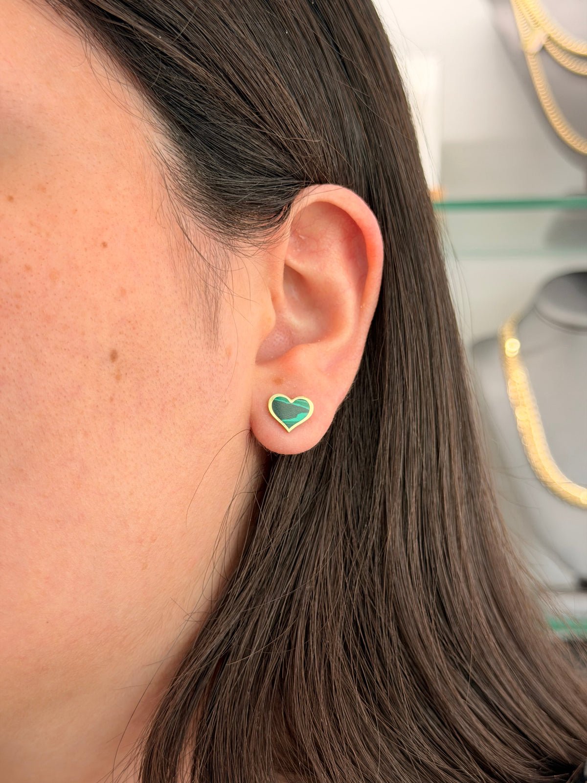 14k Earrings - Green Hearts