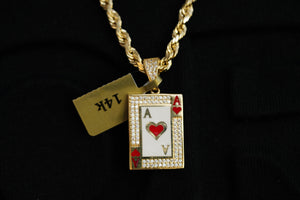 14k A Card Pendant with Rope Chain