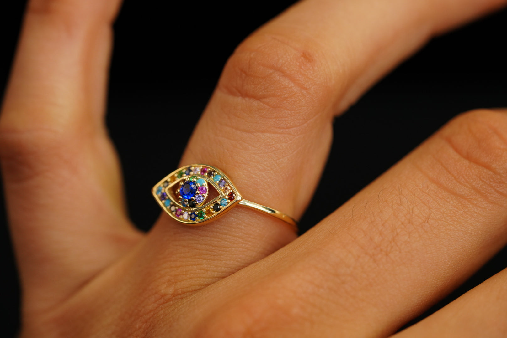 14k Crystal Colors Eye Ring New