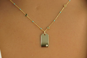 14k Tag with Aqua Balls Necklace