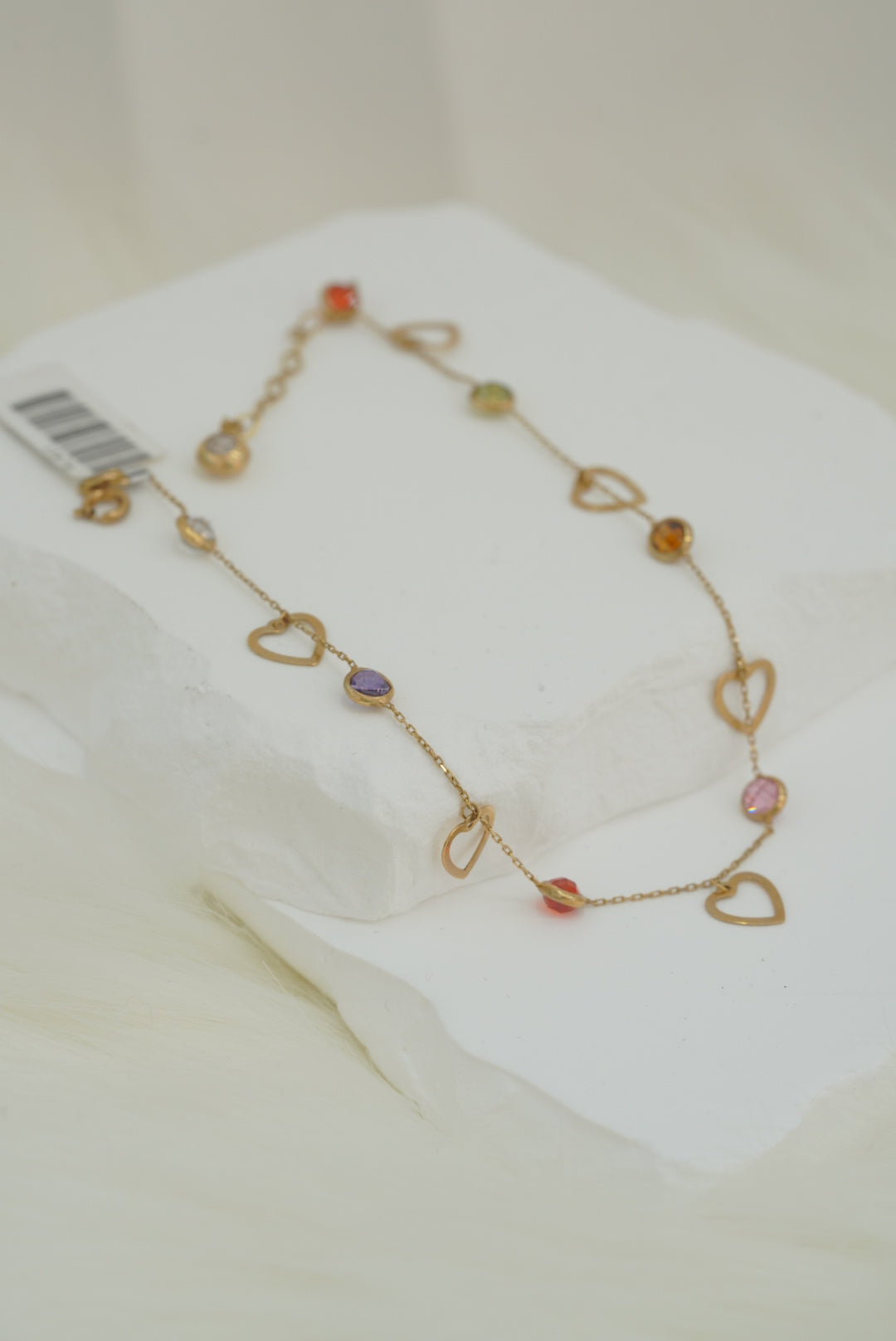 10k Anklet - Hearts & Crystals
