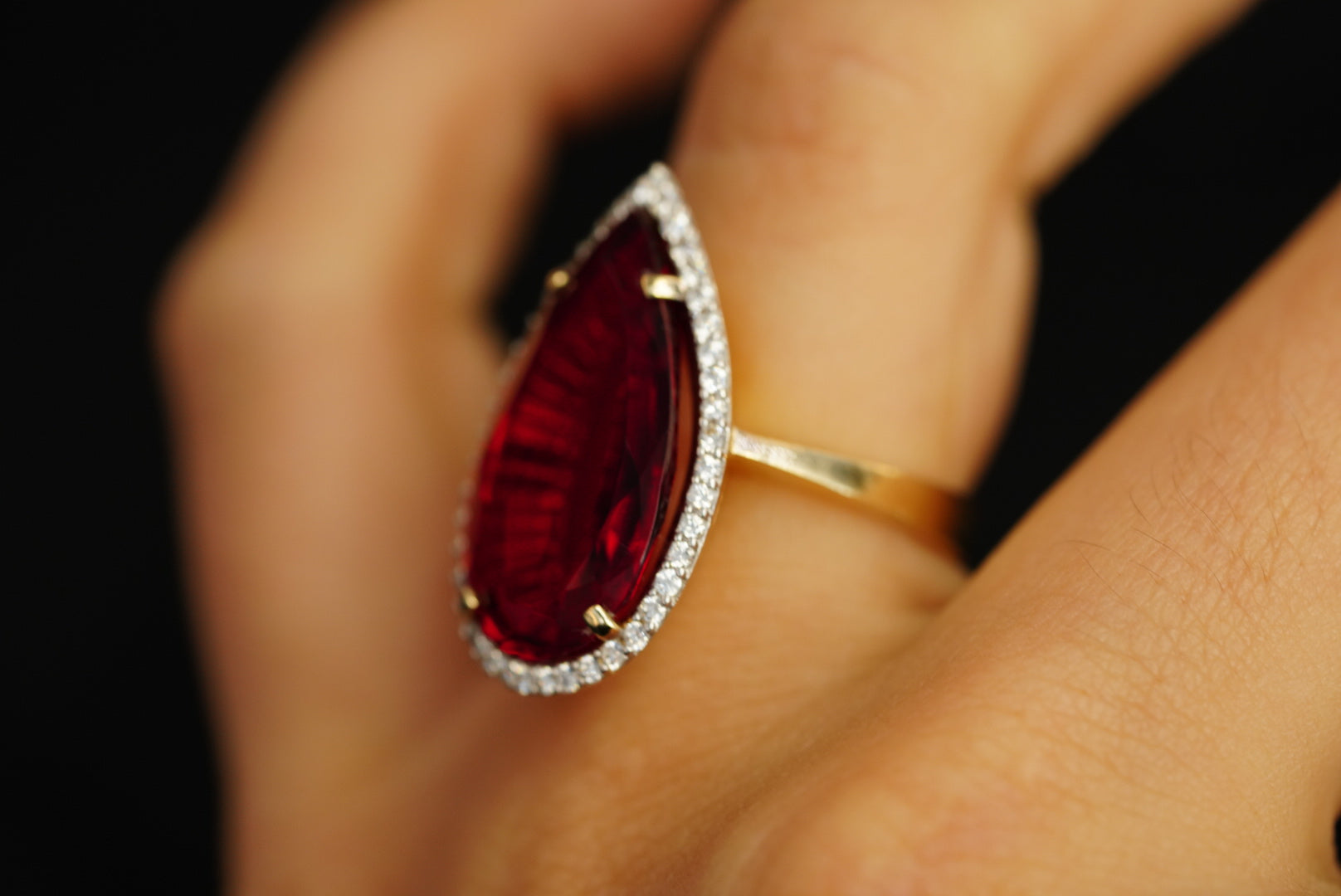 14k Red Drop Crystal Ring