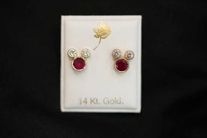 14k Three Crystals Earring