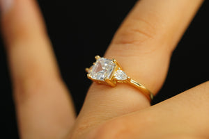 14k Square Crystal Engagement Ring