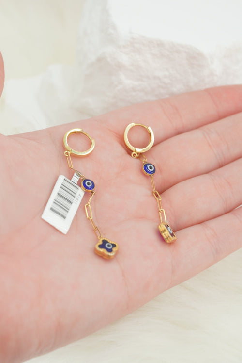 10k Earrings - Evil Eye Blue Flower