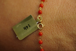 14k ID Heart Red Balls Bracelet