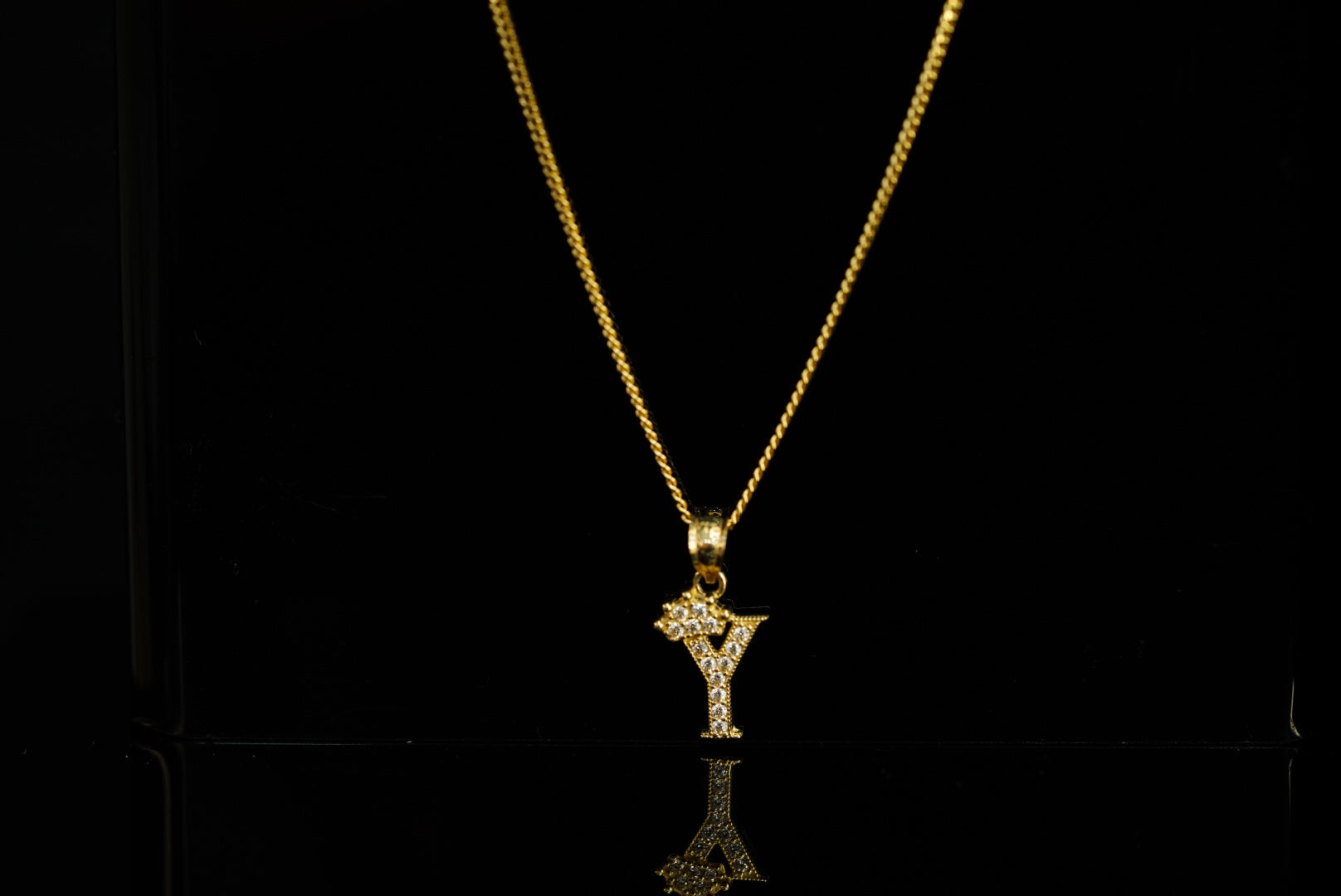 14k Initial Crystal Crown Pendant