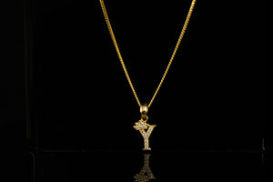 14k Initial Crystal Crown Pendant