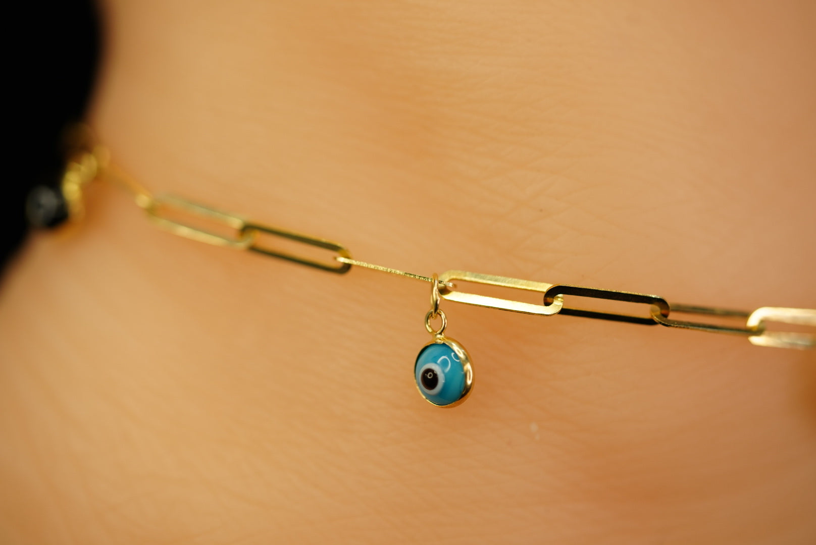 14k Eyes Paperclip Anklet