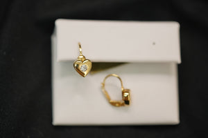 14k Heart with Crystal Huggies