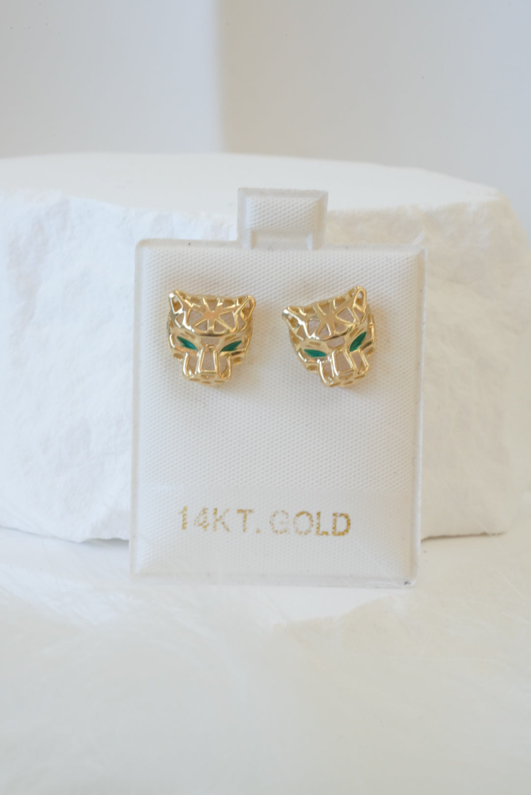 14k Earrings - Green Eyed Panther