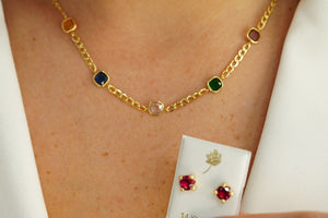 14k Color Stones Necklace & Earring