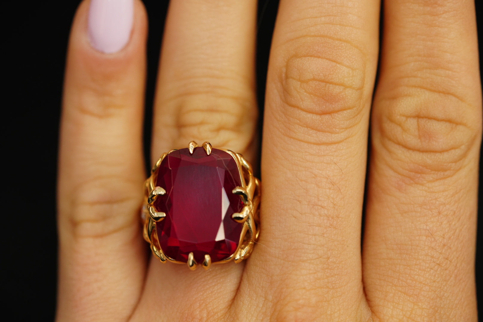 14k Synthetic Ruby with diamond Ring