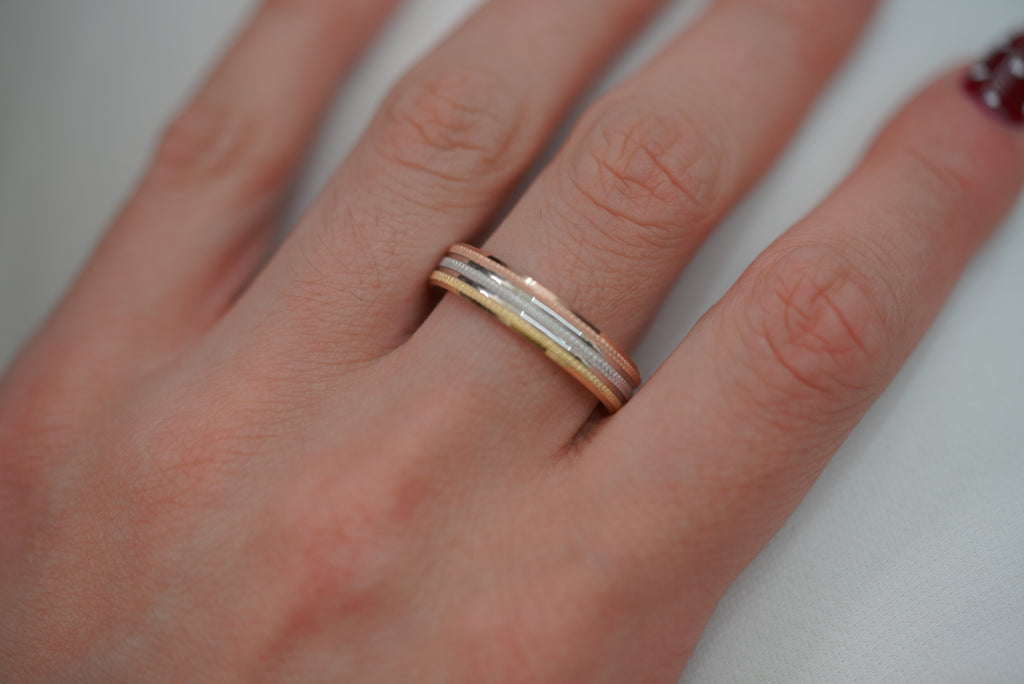 14k Alliance Ring - Tri Color Gold