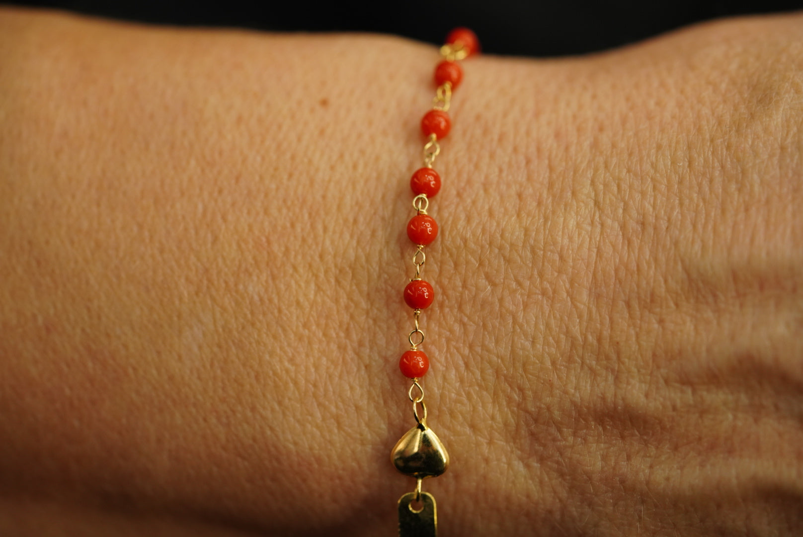 14k ID Heart Red Balls Bracelet