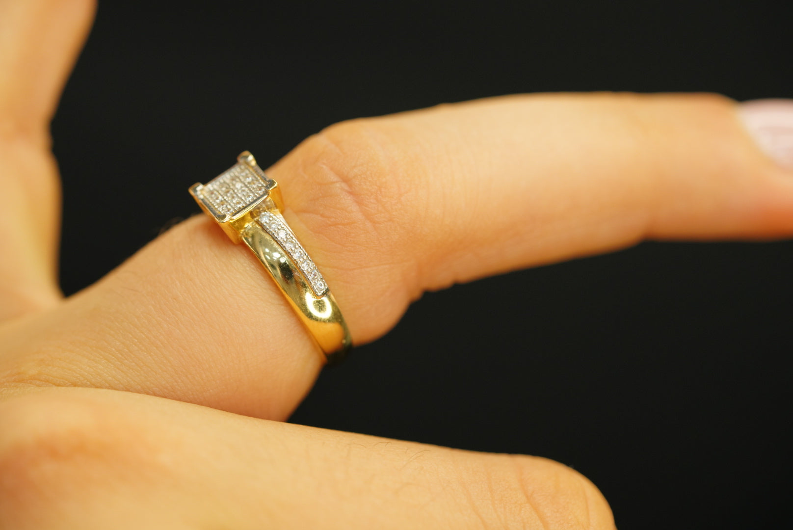 14k Square Crystals Engagement Ring