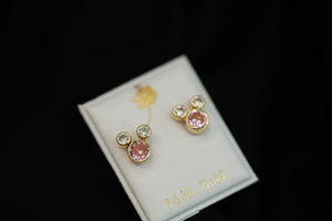 14k Three Crystals Earring