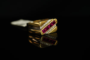 10k Rectangular with White and Pink Crystals Ring