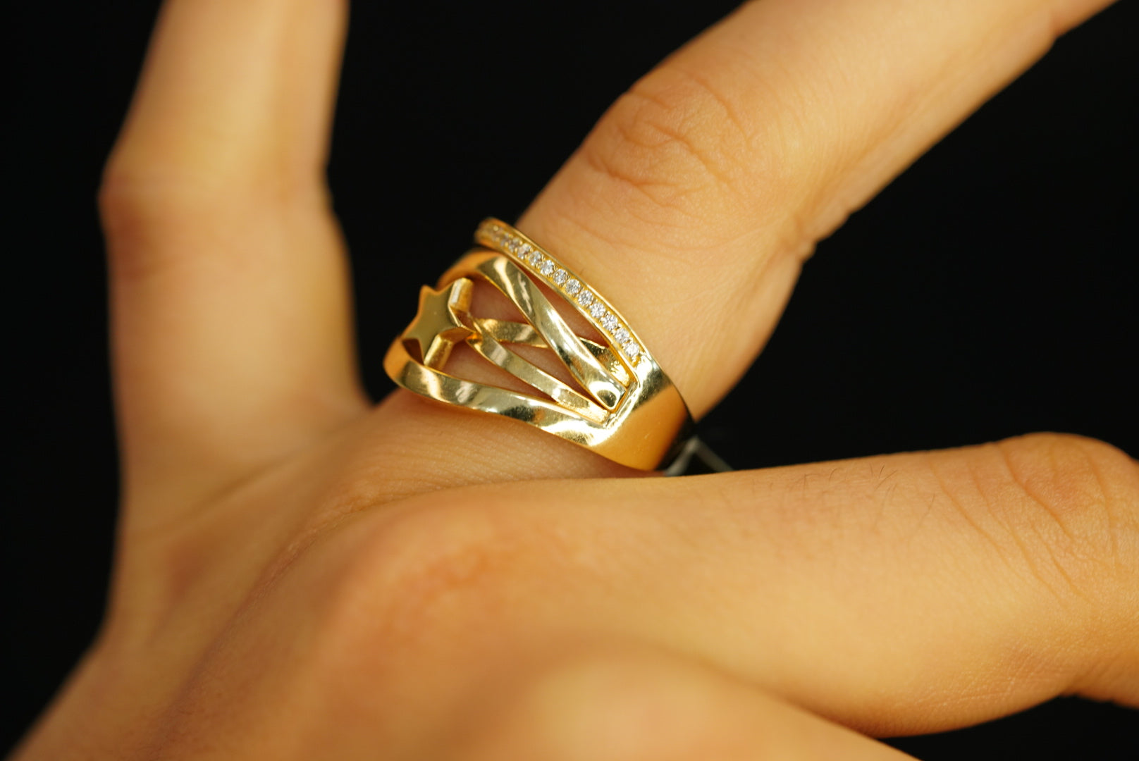 14k Crossed Star Ring