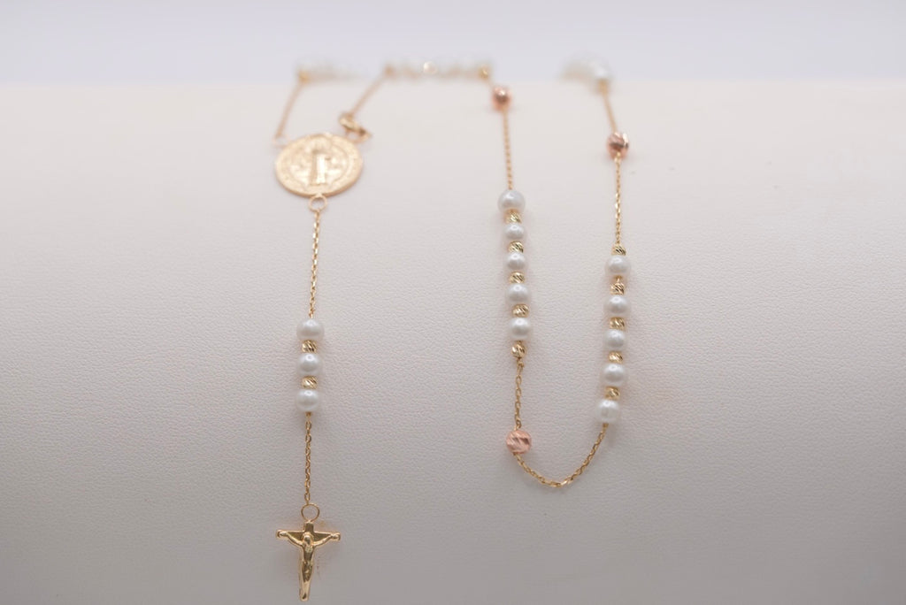 14k Women’s Rosary - Pearl & Faith