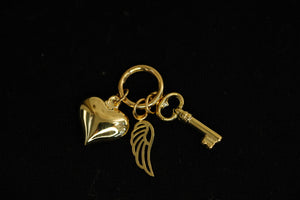 14k Key, Wing and Heart Cuban Link Chain with Pendant