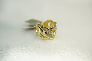 14k Crystal Cuban Link Ring