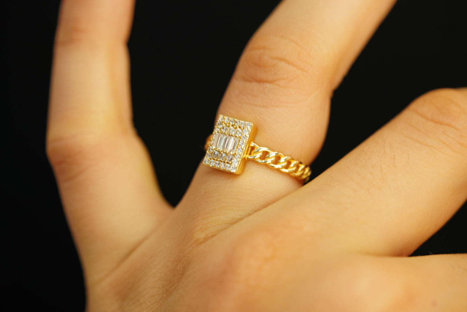 14k Crystals Rectangle Cuban Link Engagement Ring