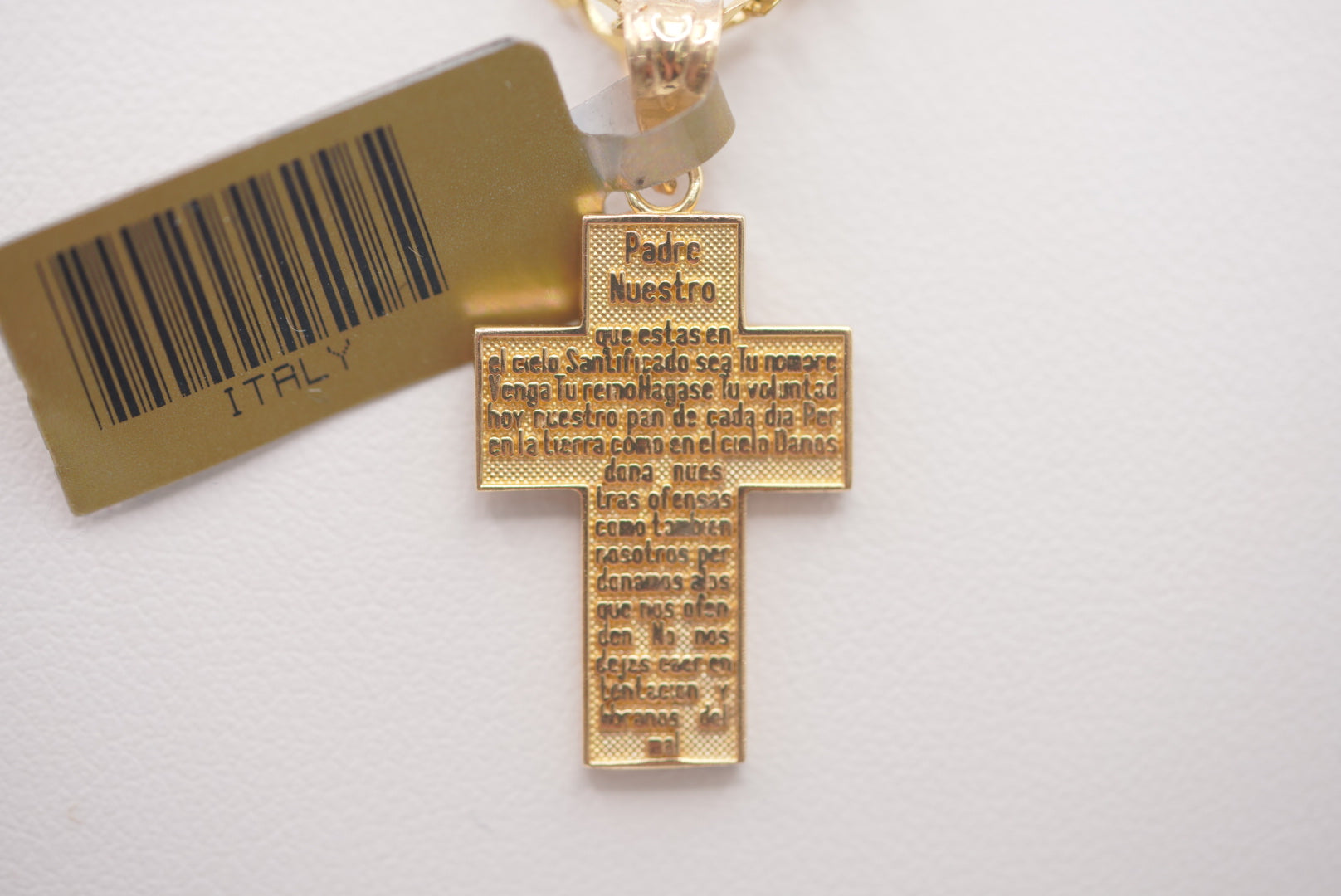 14k D Cut Chain with Pendant - Padre Nuestro