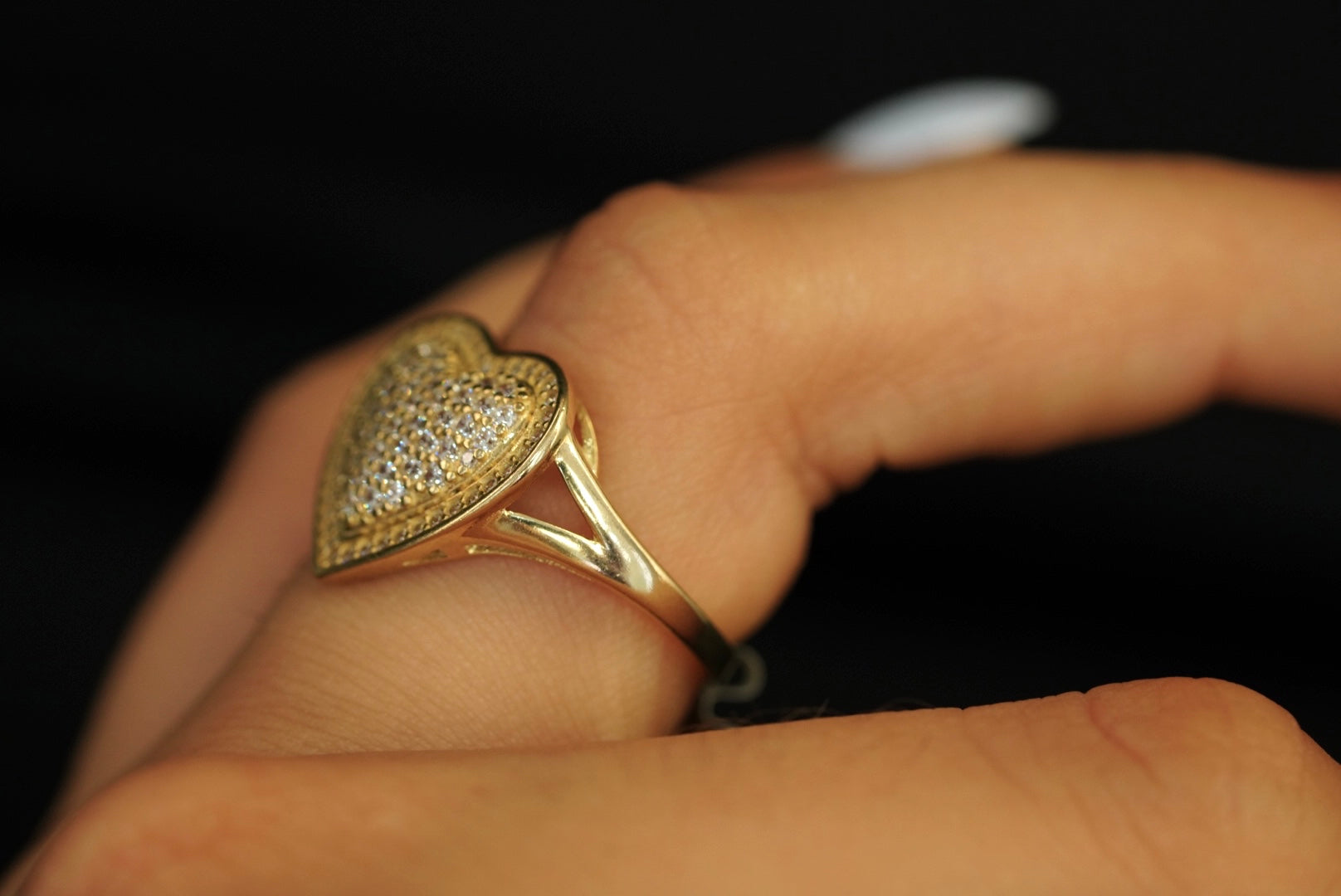 14k Big and Small Crystal Heart Ring