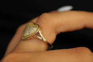 14k Big and Small Crystal Heart Ring